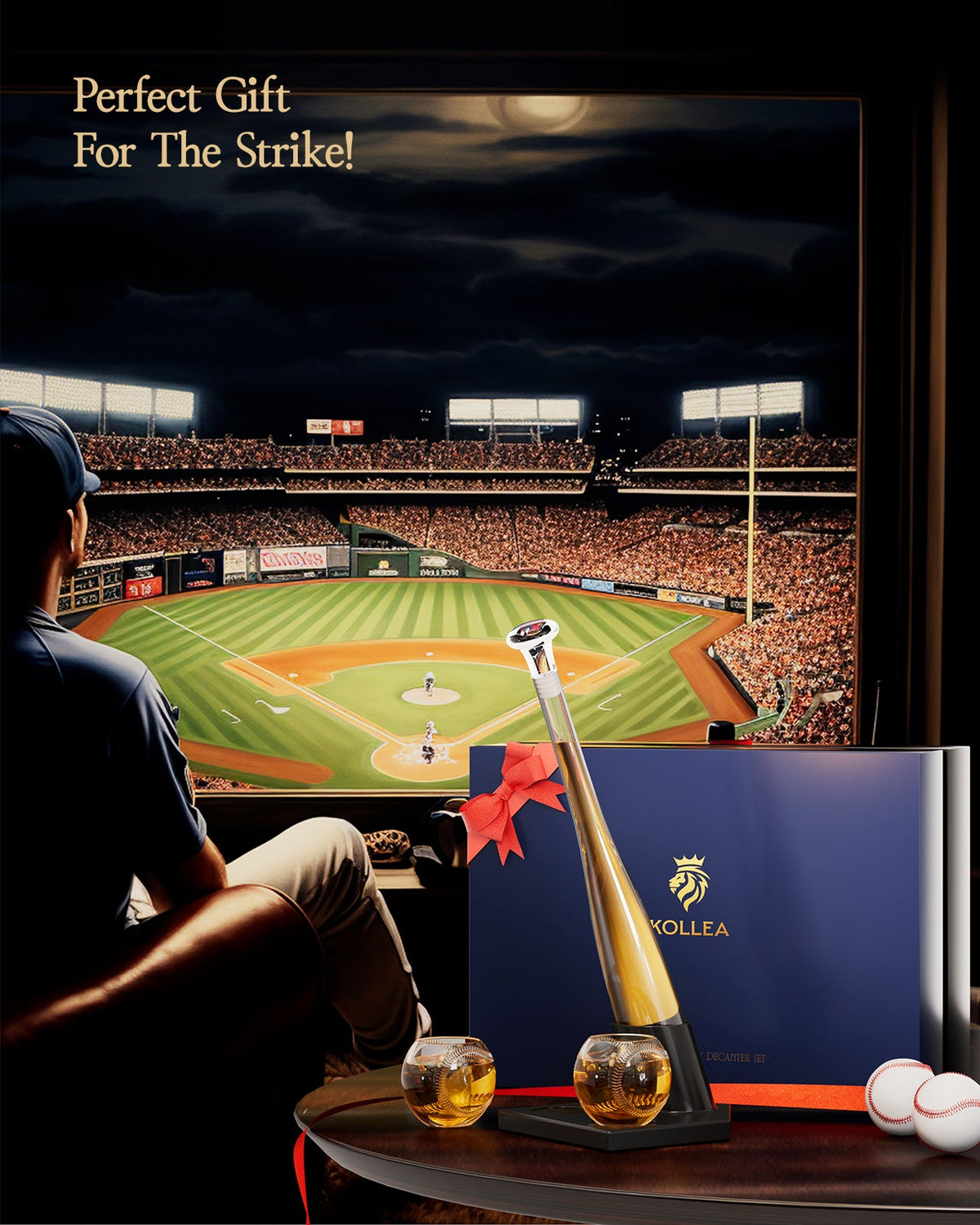 Sukiki Baseball Bat 20 Oz Whiskey Decanter Set, Gift for Men, Coach, Boyfriend