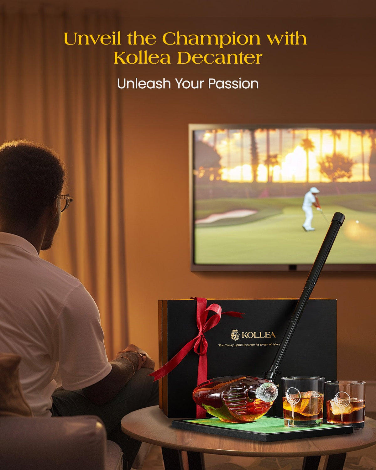 Sukiki 29 Oz Golf Club Whiskey Decanter with Golf Ball Shot Glasses, Golf Themed Liquor Decanter Set for Men Husband Coaches Golfers, Unique Gift for Him