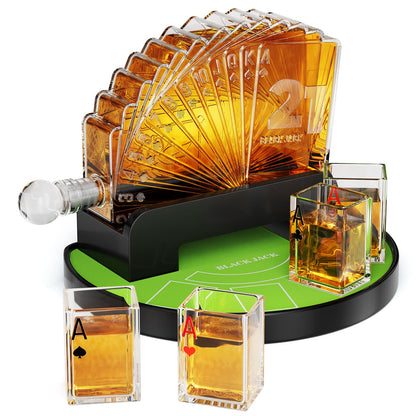 Sukiki Blackjack 37.2 Oz Whiskey Decanter Set with 4 Ace Glasses
