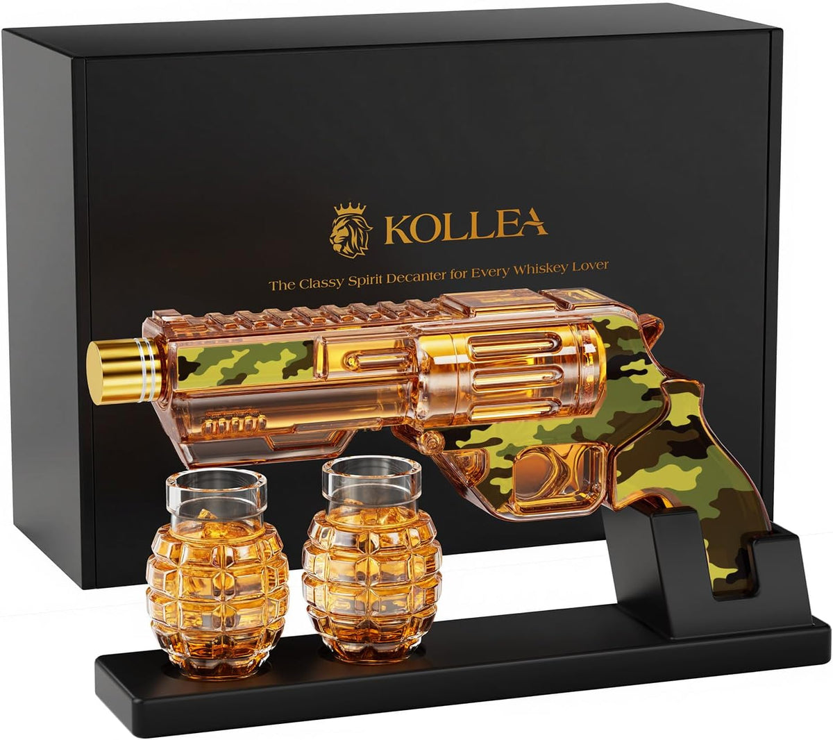 Sukiki Camouflage Whiskey Decanter Sets with Grenade Shot Glasses