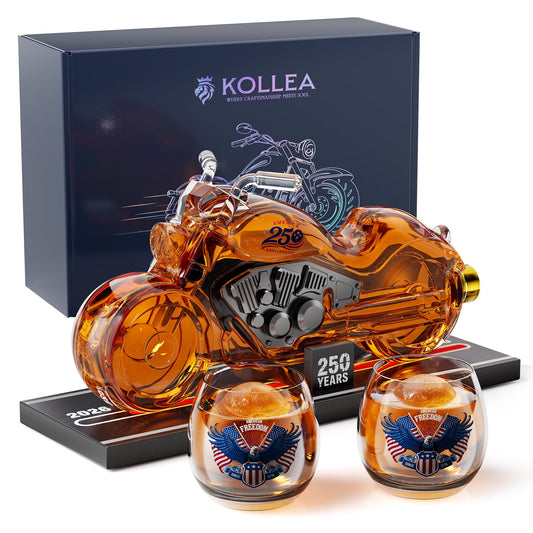 Sukiki Motorcycle Whiskey Decanter Set with 2 Glasses - Flag