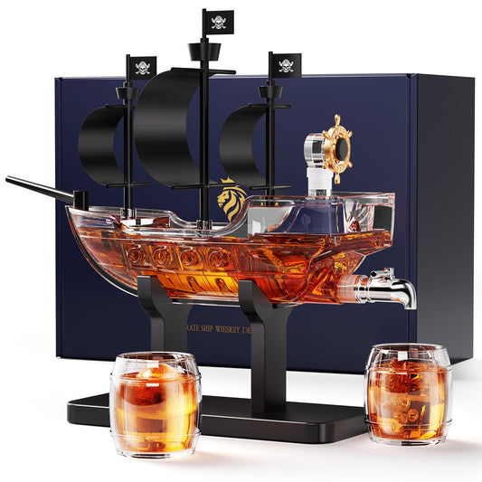 Sukiki Pirate Ship Whiskey Decanter Gift Set with 2 Glasses
