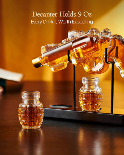 Sukiki Novelty Whiskey Decanter Gift Set with 2 Grenade Glasses for Men