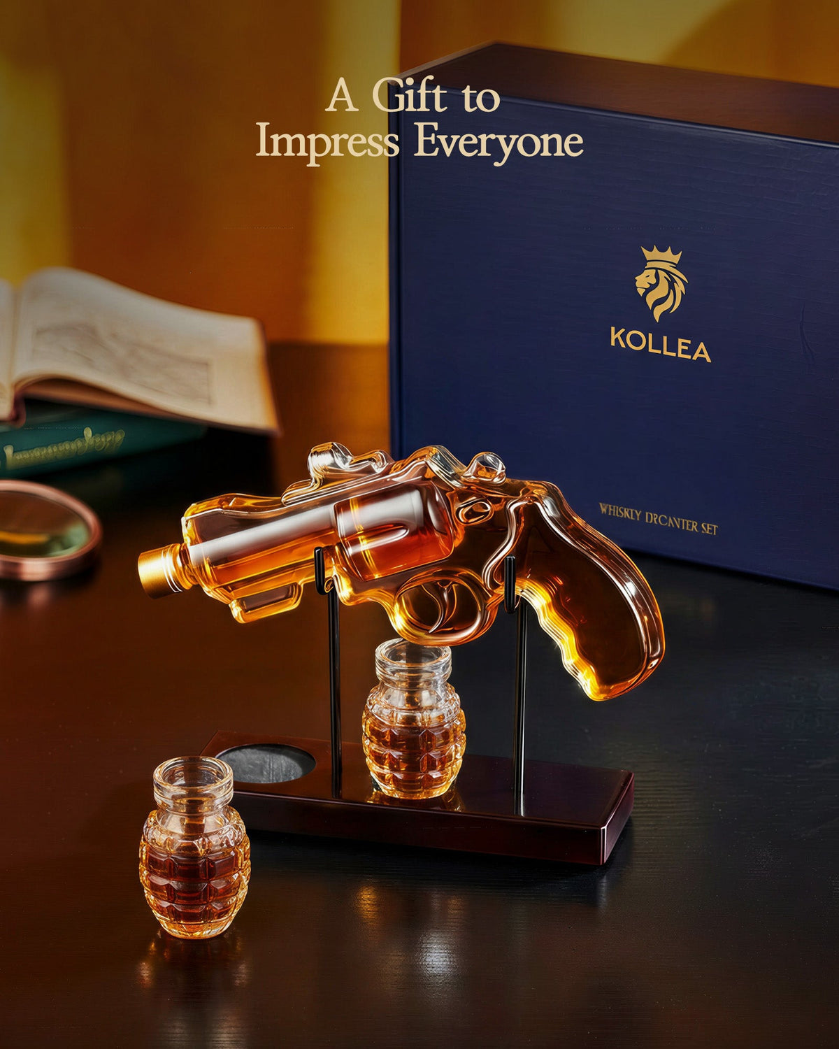 Sukiki Novelty Whiskey Decanter Gift Set with 2 Grenade Glasses for Men