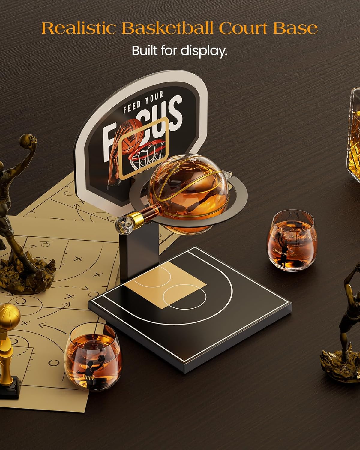 Sukiki Basketball Whiskey Decanter Set with 2 Glasses - Black