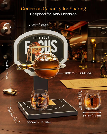 Sukiki Basketball Whiskey Decanter Set with 2 Glasses - Black
