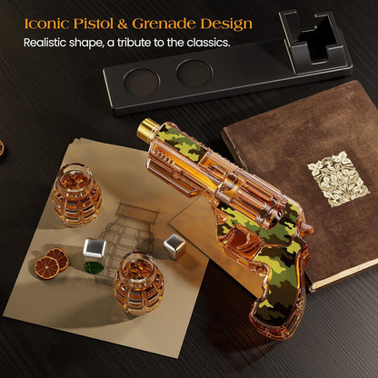 Sukiki Camouflage Whiskey Decanter Sets with Grenade Shot Glasses