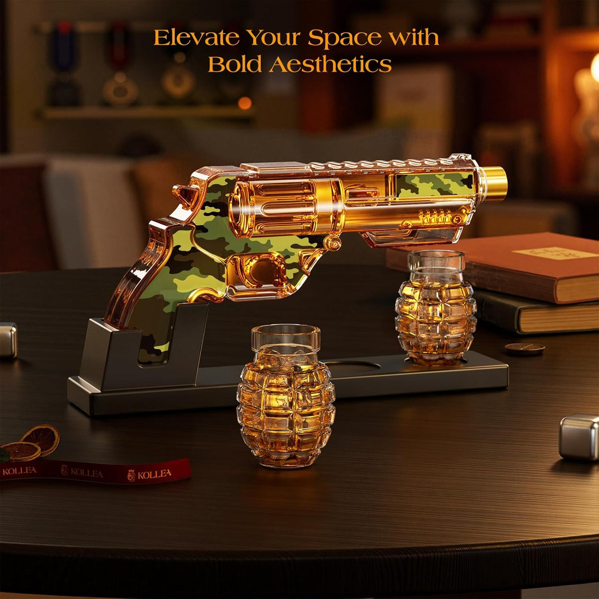 Sukiki Camouflage Whiskey Decanter Sets with Grenade Shot Glasses