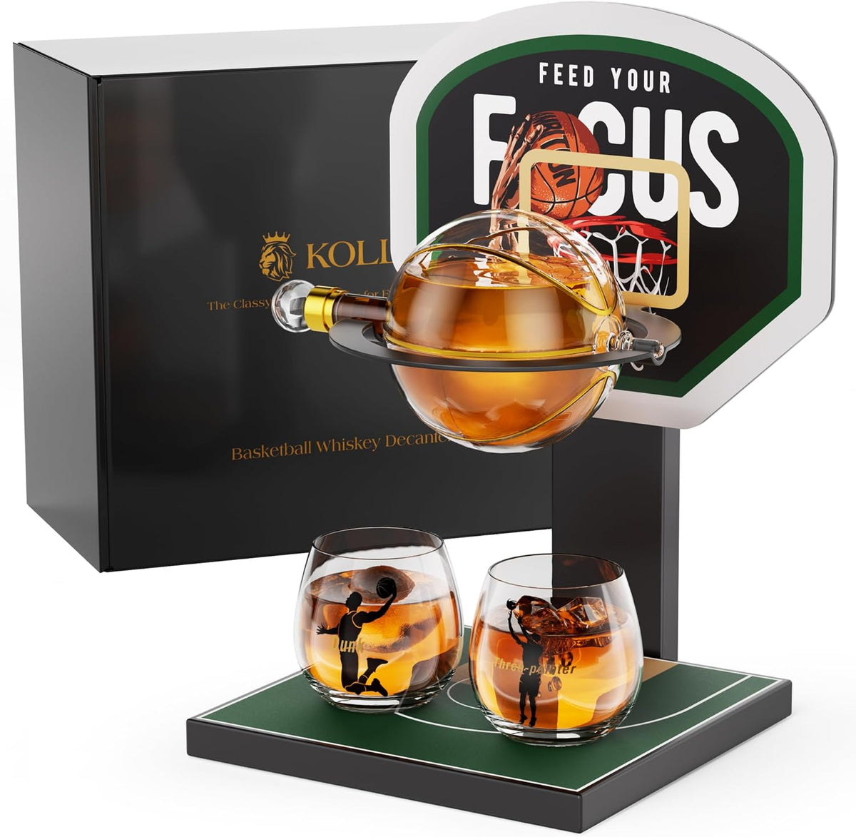 Sukiki Basketball Whiskey Decanter Set with 2 Glasses - Green