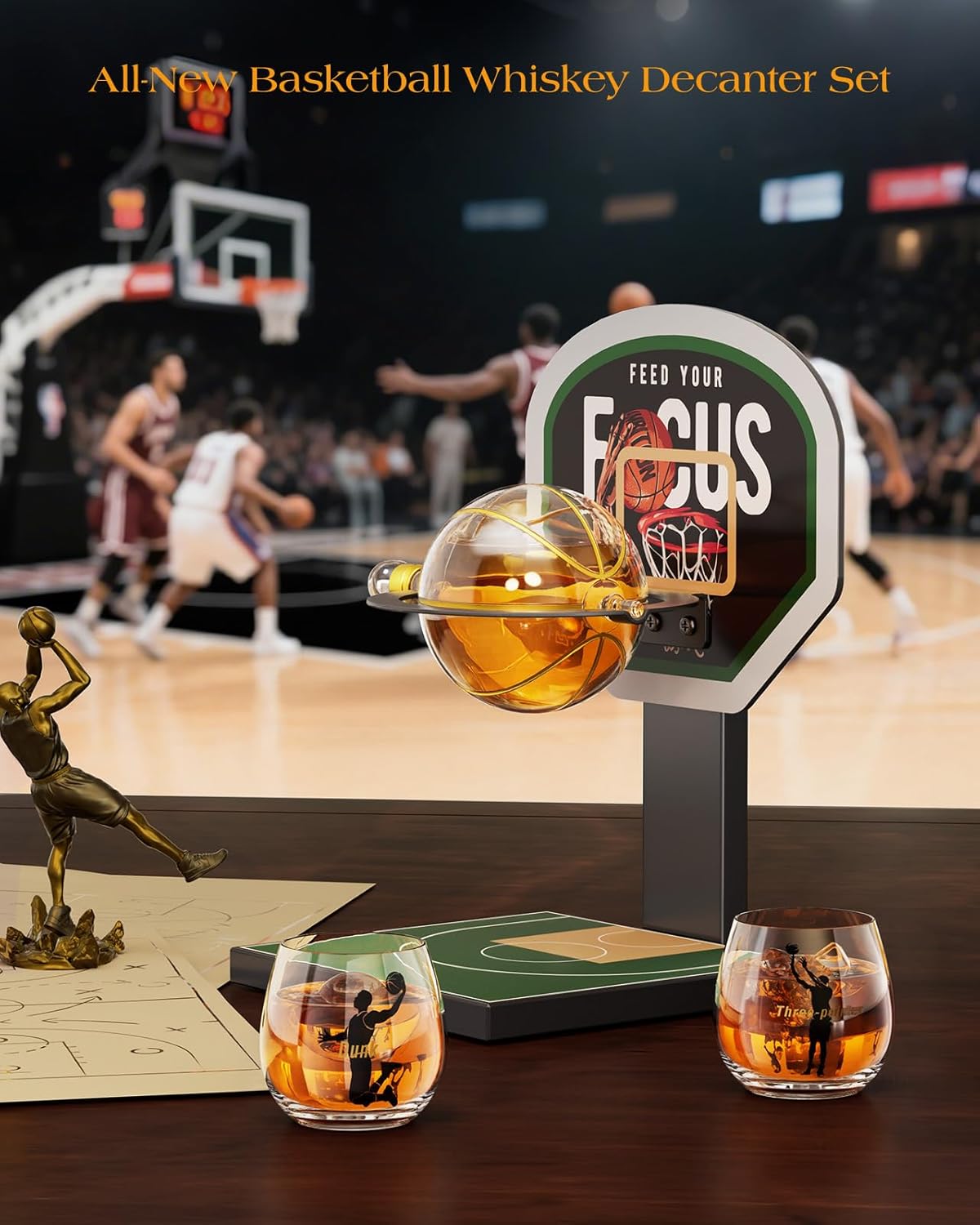 Sukiki Basketball Whiskey Decanter Set with 2 Glasses - Green