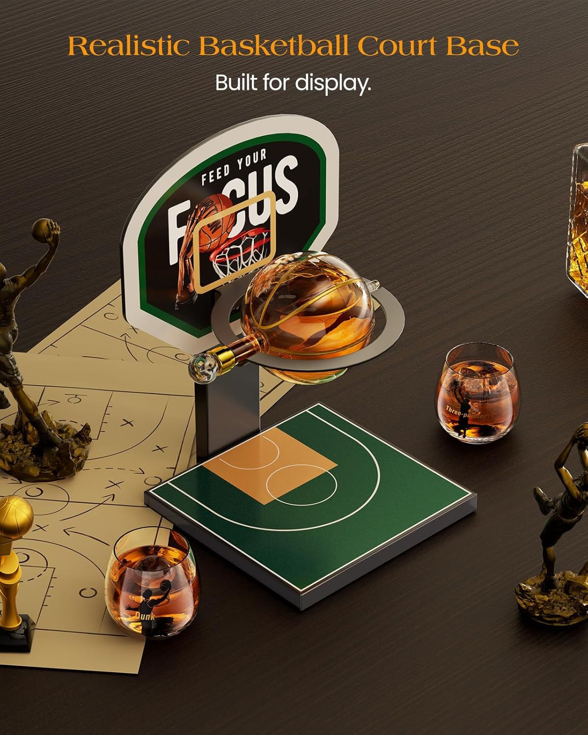 Sukiki Basketball Whiskey Decanter Set with 2 Glasses - Green