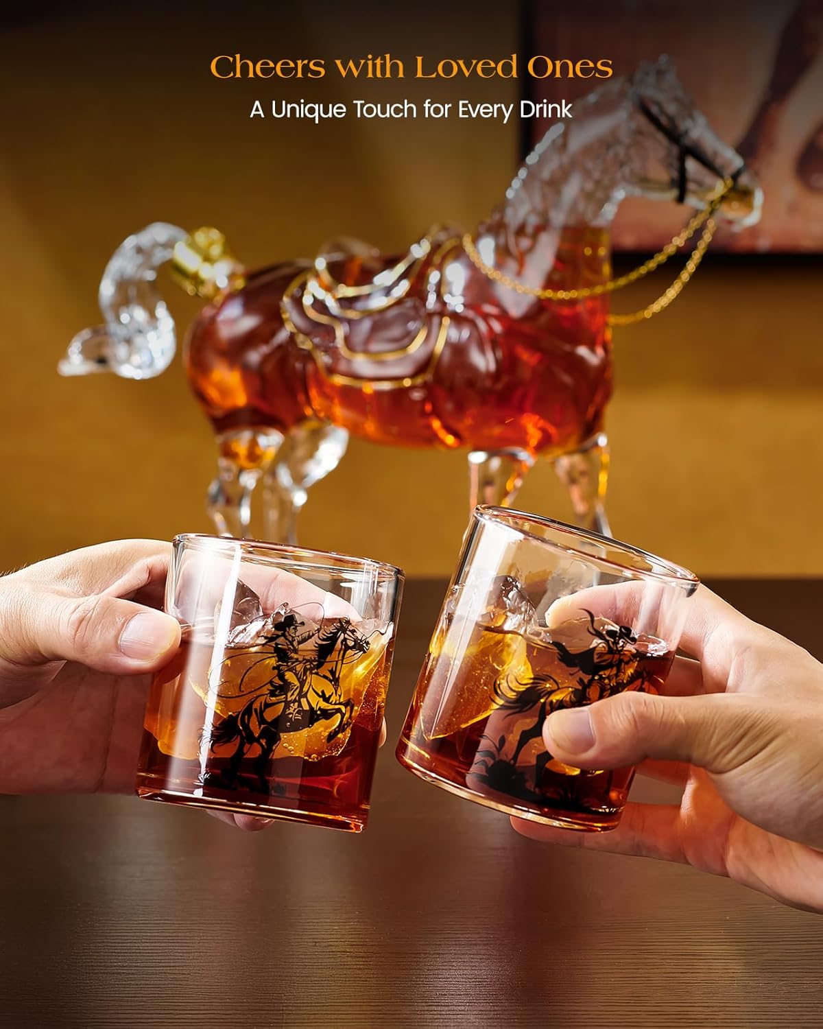 Sukiki Horse Whiskey Decanter Set with 2 Cowboy Glasses