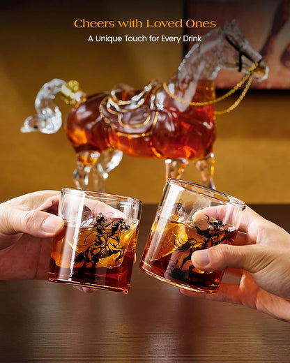 Sukiki Horse Whiskey Decanter Set with 2 Cowboy Glasses