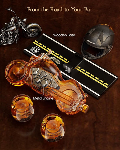Sukiki Motorcycle Whiskey Decanter Gift Set with 2 Glasses