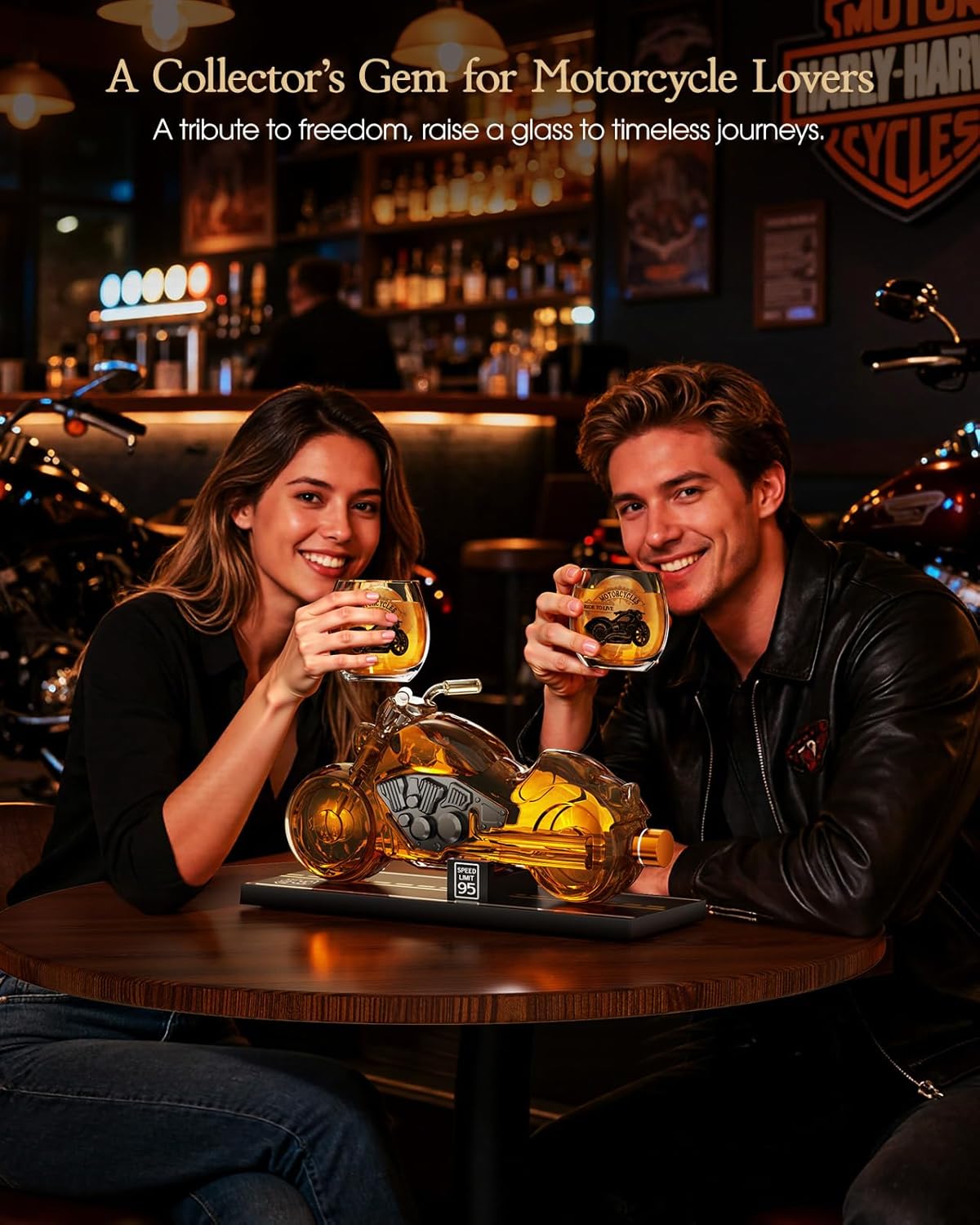 Sukiki Motorcycle Whiskey Decanter Gift Set with 2 Glasses