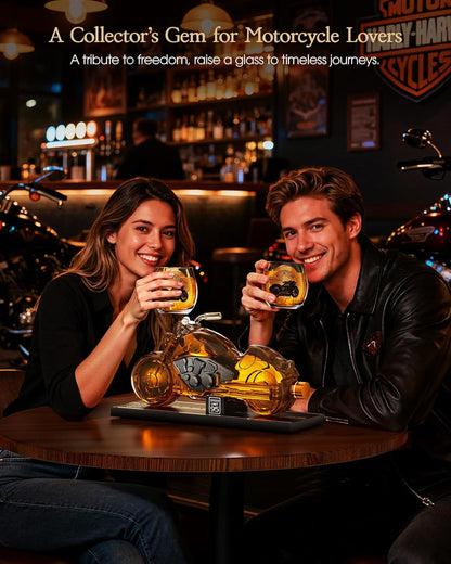 Sukiki Motorcycle Whiskey Decanter Gift Set with 2 Glasses