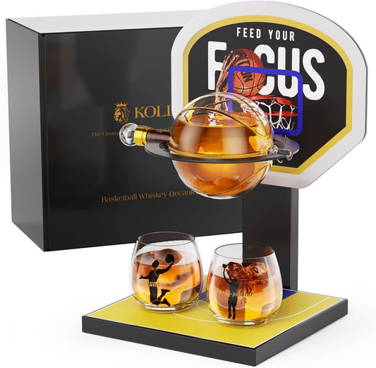 Sukiki Basketball Whiskey Decanter Set with 2 Glasses - Yellow