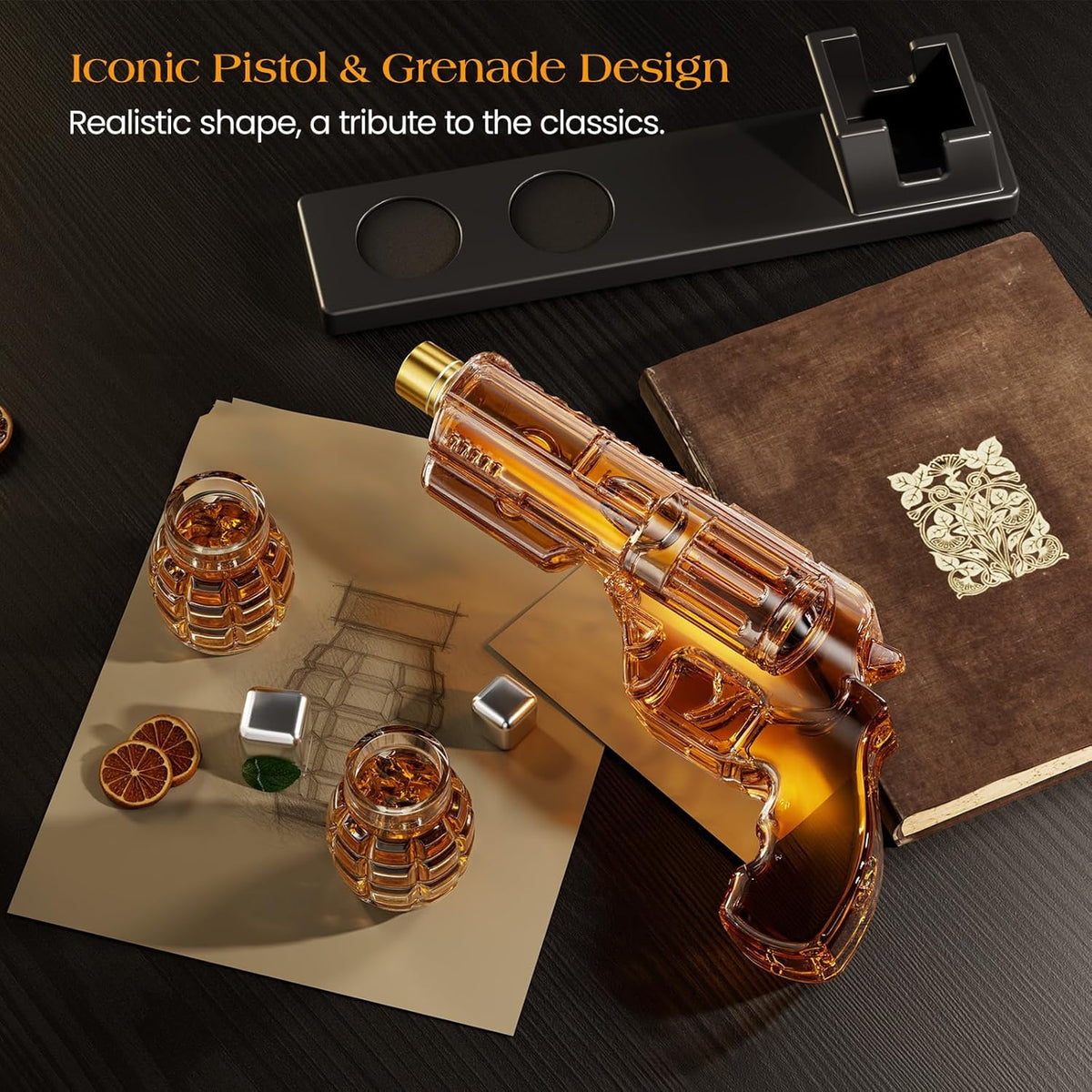 Sukiki Whiskey Decanter Set with Grenade Shot Glasses