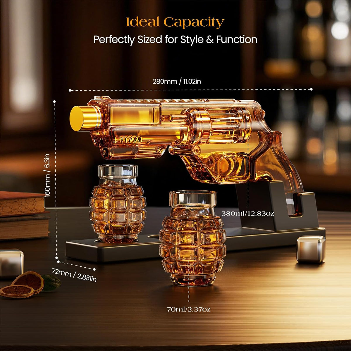 Sukiki Whiskey Decanter Set with Grenade Shot Glasses