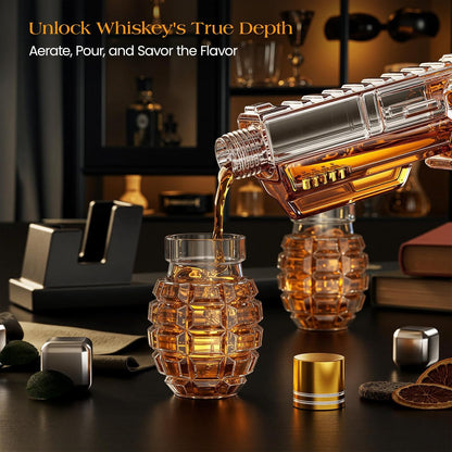 Sukiki Whiskey Decanter Set with Grenade Shot Glasses