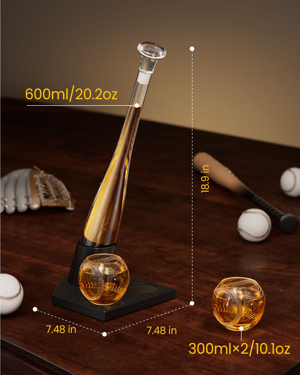 Sukiki Baseball Bat  20 Oz Whiskey Decanter Set, Gift for Men, Coach, Boyfriend
