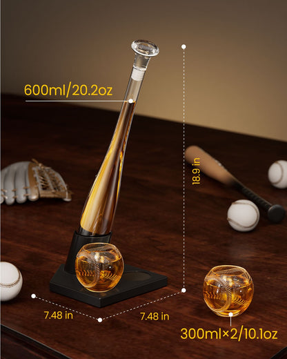 Sukiki Baseball Bat  20 Oz Whiskey Decanter Set, Gift for Men, Coach, Boyfriend
