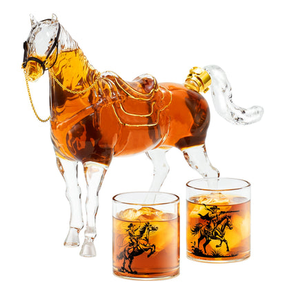 Sukiki Horse Whiskey Decanter Set with 2 Cowboy Glasses