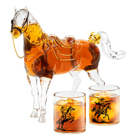 Sukiki Horse Whiskey Decanter Set with 2 Cowboy Glasses